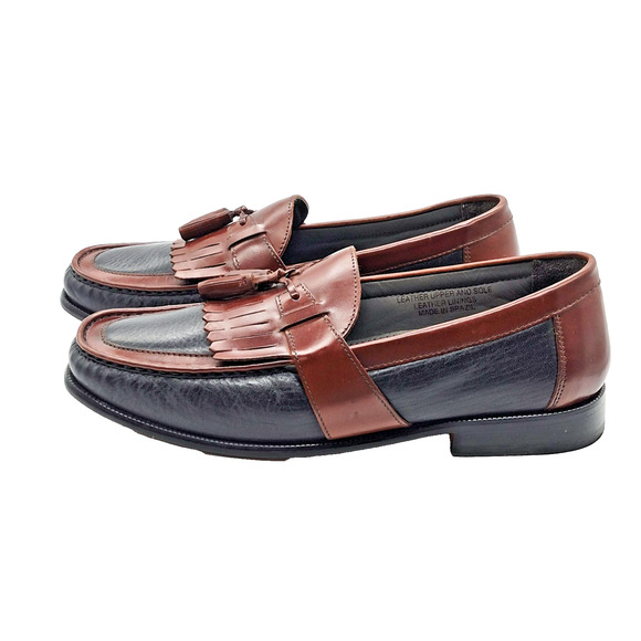 Florsheim Men\'s 9.5 D Two Tone Black & Brown Leather Kiltie Tassel Loafers Shoes main image 9